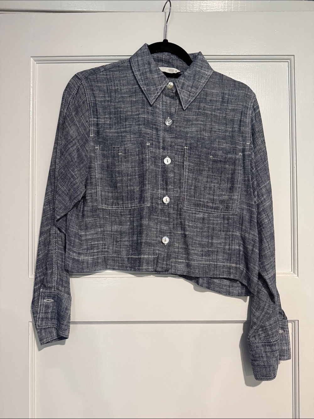 Zara Blue Gray Cropped Button-Up Blazer Jacket